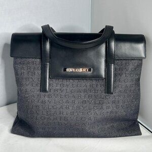 💎✨Beautiful✨💎Authentic BVLGARI Logo Mania Canvas Leather Tote Bag